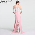 On Sale no return no refund Sale 2025 Off Shoulder Fashion Mermaid Evening Gowns Sleeveless Sexy Elegant Chiffon Evening Dress LA6115