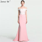 On Sale no return no refund Sale 2025 Off Shoulder Fashion Mermaid Evening Gowns Sleeveless Sexy Elegant Chiffon Evening Dress LA6115