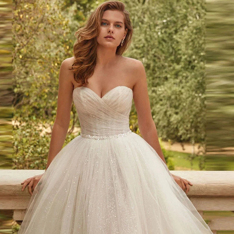 Sexy Sweetheart Wedding Dresses Strapless For Women Modern Backless Chapel Train Tulle Bride Gowns Vestidos De Novia 2022-payinti