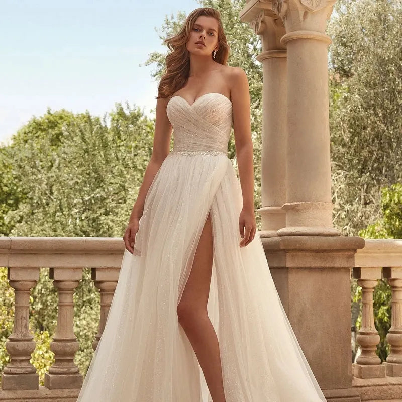 Sexy Sweetheart Wedding Dresses Strapless For Women Modern Backless Chapel Train Tulle Bride Gowns Vestidos De Novia 2022-payinti