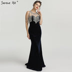En oferta, sin devolución ni reembolso. Oferta 2025. Vestidos de noche de sirena sin mangas con borlas y cuentas. Nuevos vestidos de noche elegantes y sexys de terciopelo rojo LA6586. 