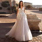 Wedding Dresses Beach Wedding Women Sexy V Large Decal 3D Flower Tulle Sleeveless Bridal Gowns Vestido De Novia Robe Mariée-payinti