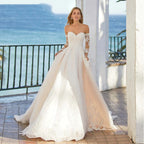 Word Wedding Dresses Women's Elegant Bohemian Beaded Sweetheart Princess Off Shoulder Long Sleeve Lace Applique Bride Gowns-payinti