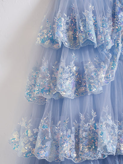 A Line Off the Shoulder Corset Prom Dress with Lace Ruffles