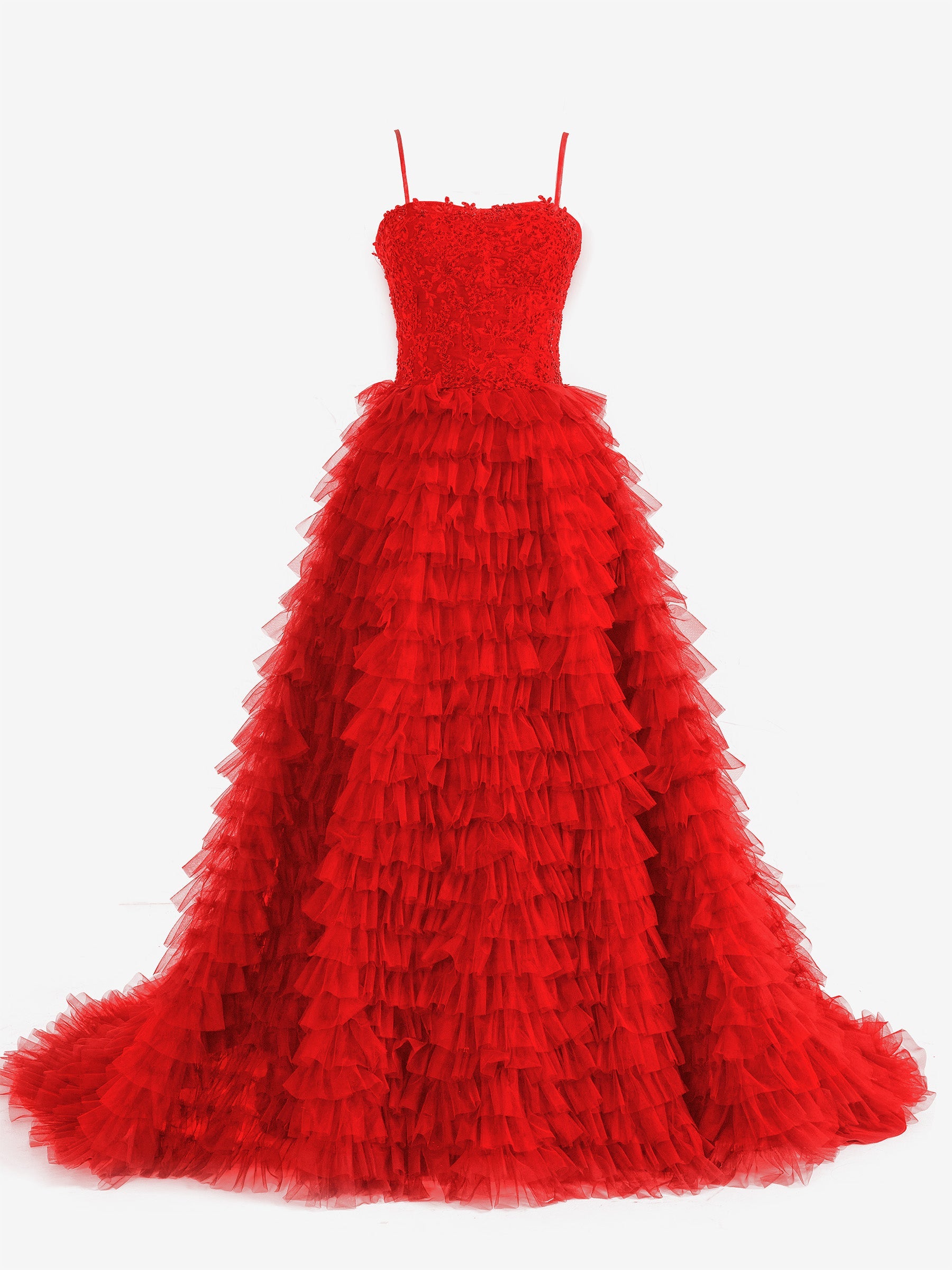 Jordan | Vestido de fiesta largo de tul con lentejuelas y corte en A en color rojo