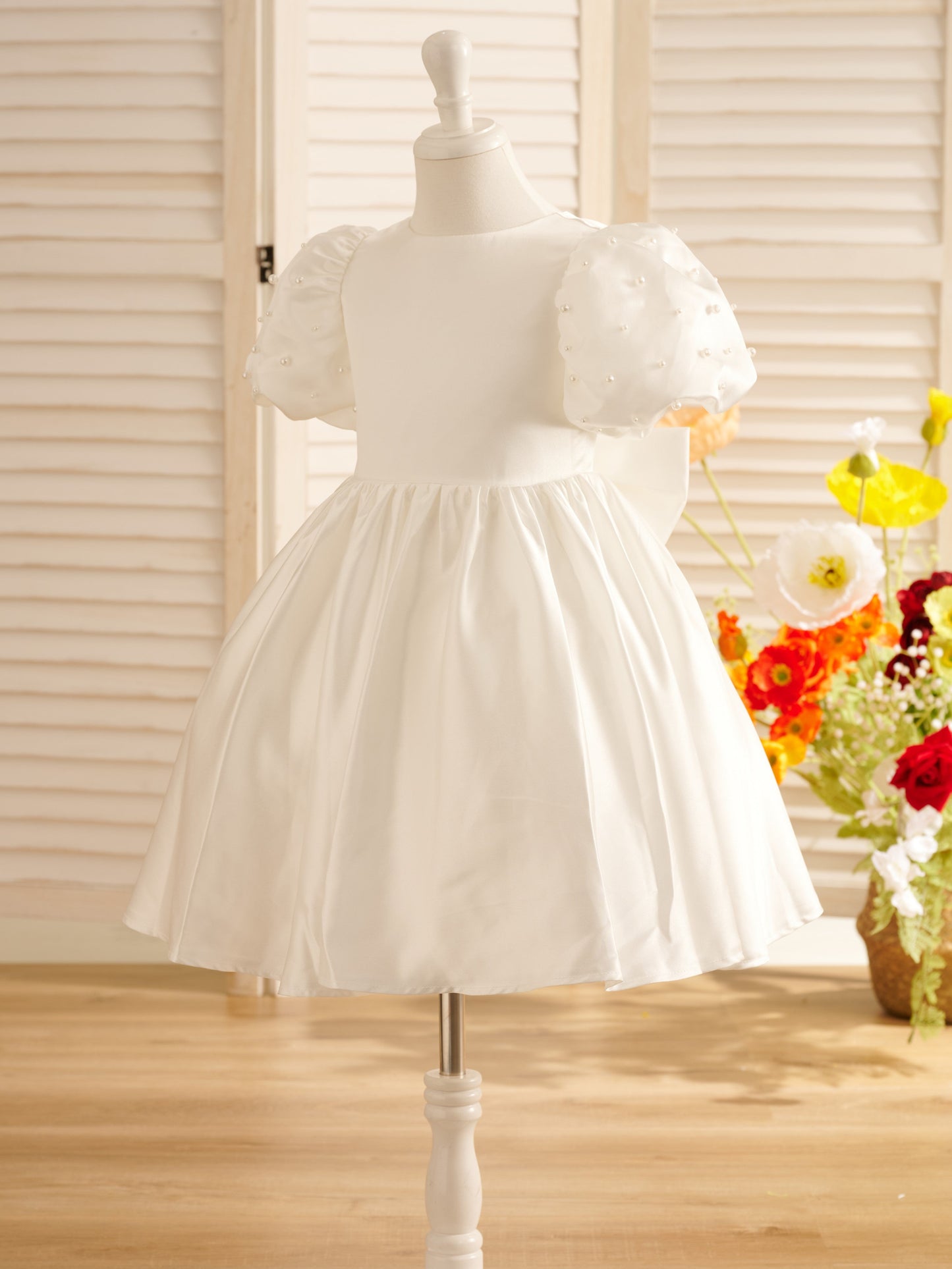 Duchesse-Linie/Princess-Linie Satin Knielang Blumenmädchenkleid 