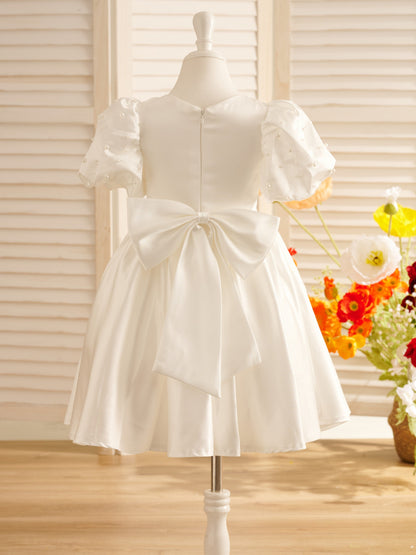 Duchesse-Linie/Princess-Linie Satin Knielang Blumenmädchenkleid 