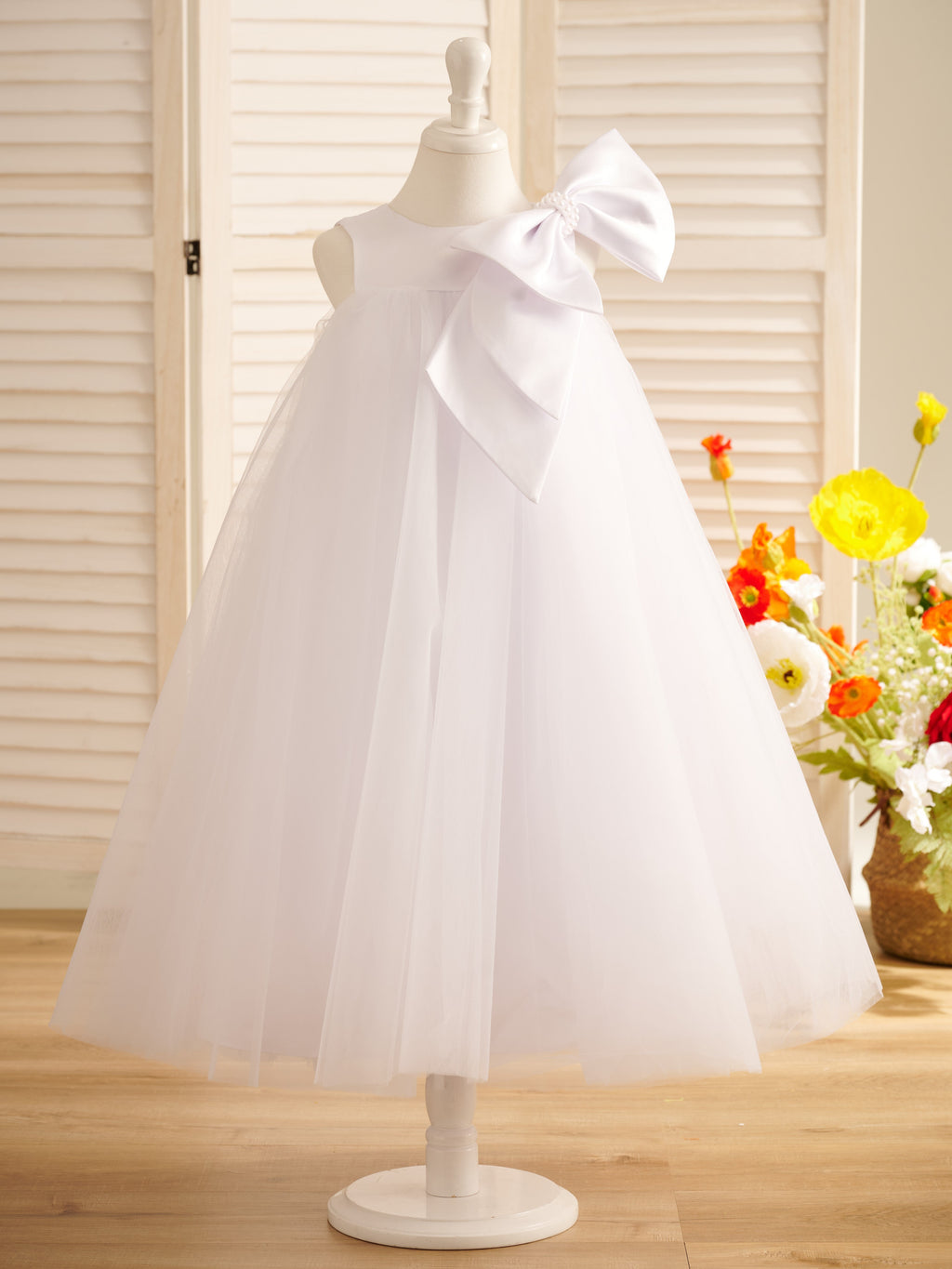 Vestido de tul con lazo grande y corte A hasta la rodilla para niña pequeña