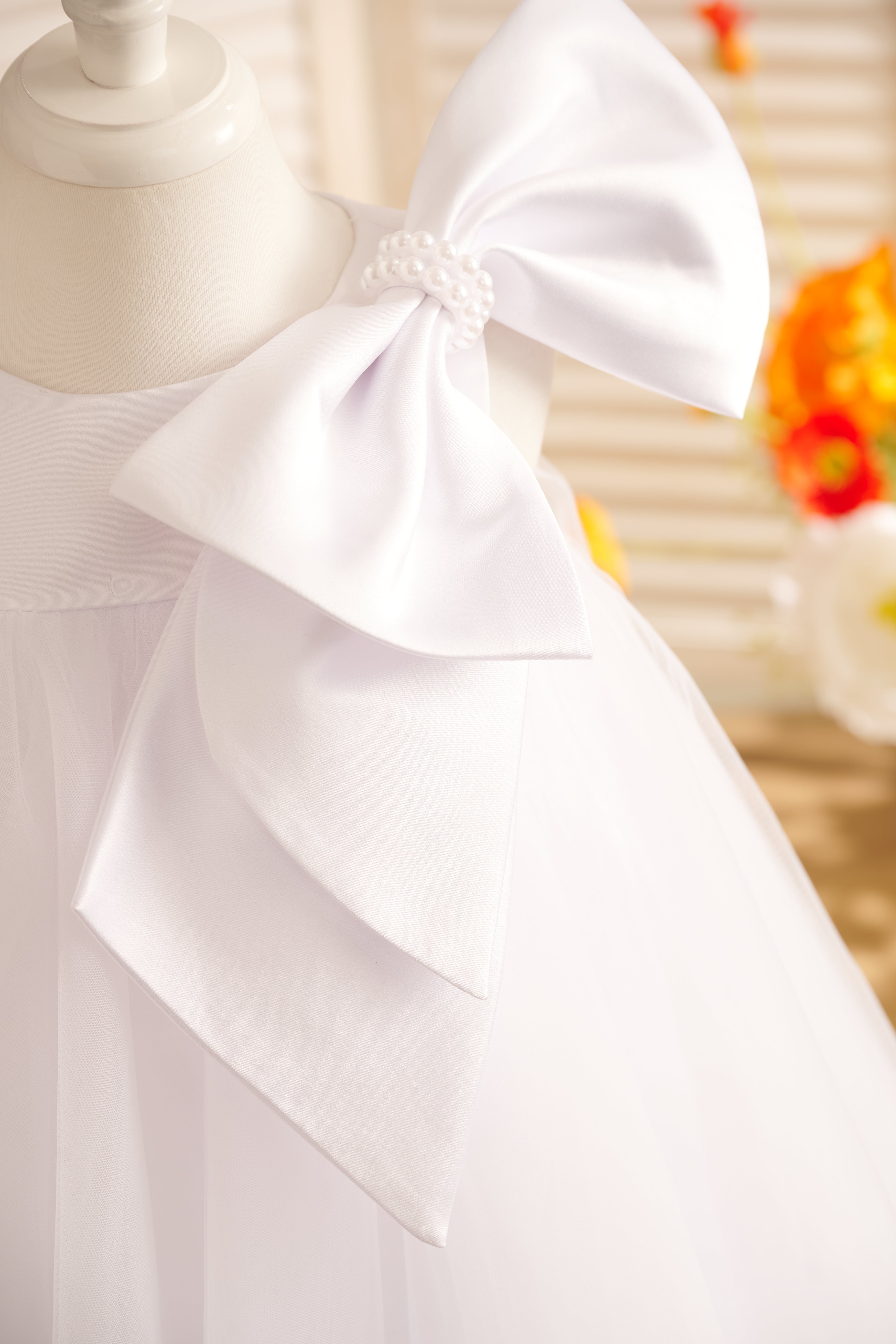 Vestido de tul con lazo grande y corte A hasta la rodilla para niña pequeña