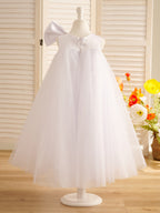 Vestido de tul con lazo grande y corte A hasta la rodilla para niña pequeña