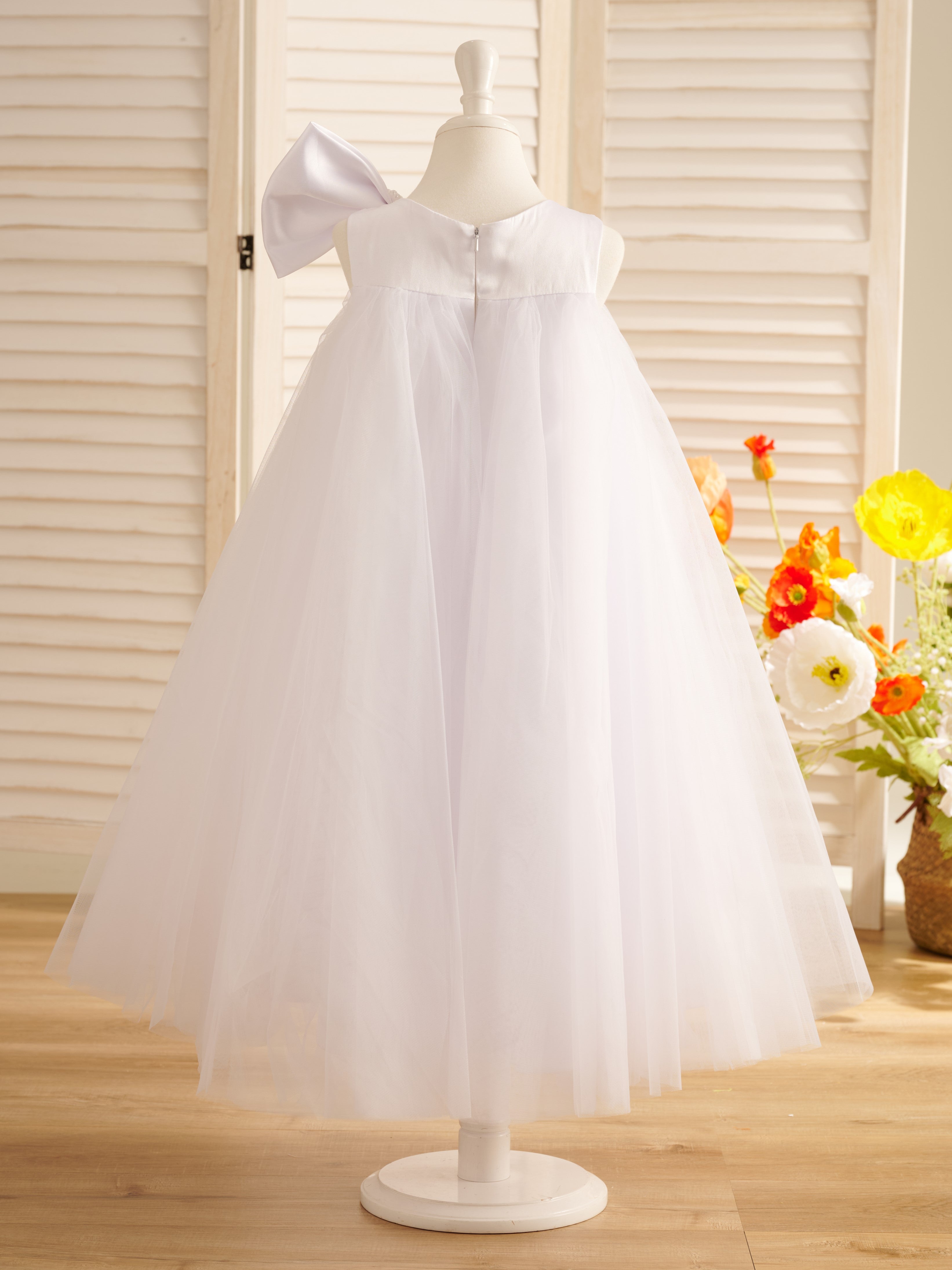Vestido de tul con lazo grande y corte A hasta la rodilla para niña pequeña