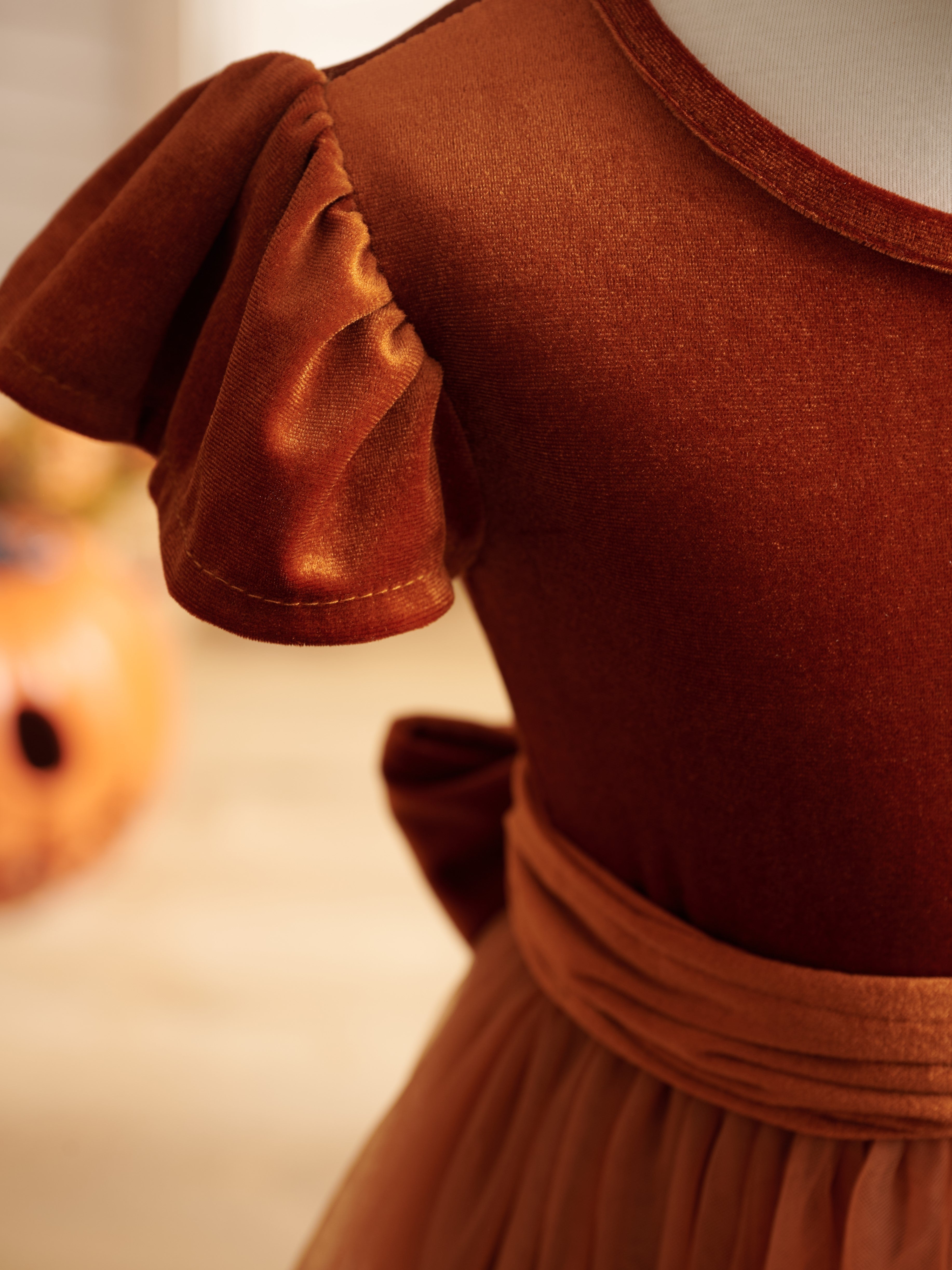 Bodenlanges Winter-Blumenmädchenkleid aus Samt 