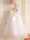 A-Linien-Kleid mit großer Schleife und Tüll in Wadenlänge für Blumenmädchen 