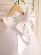 Vestido de tul con lazo grande y corte A hasta la rodilla para niña pequeña