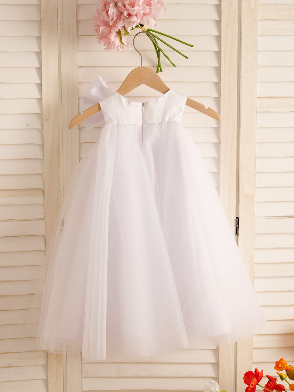 Vestido de tul con lazo grande y corte A hasta la rodilla para niña pequeña