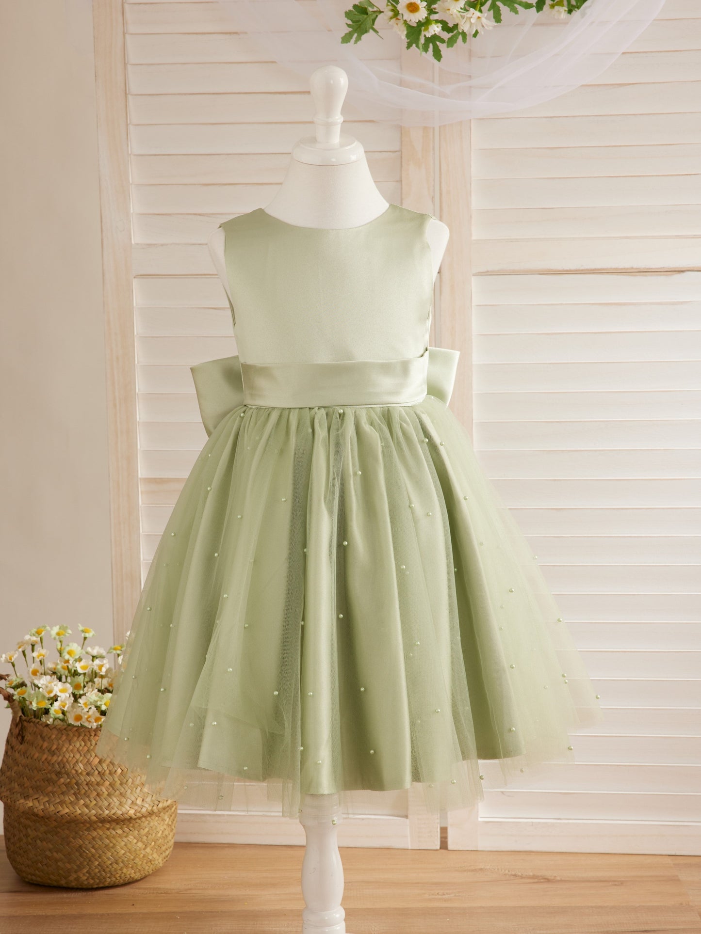 Duchesse-Linie/Princess-Linie Satin Tüll Knielang Blumenmädchenkleid 