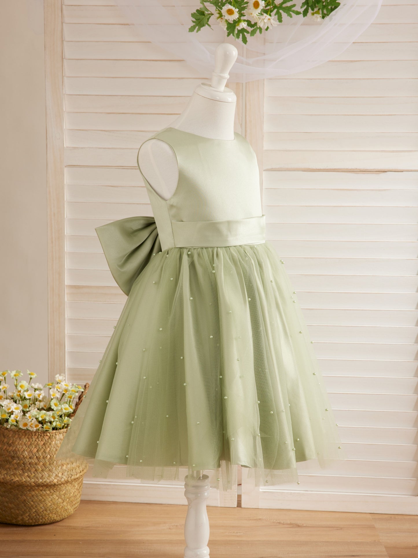 Duchesse-Linie/Princess-Linie Satin Tüll Knielang Blumenmädchenkleid 