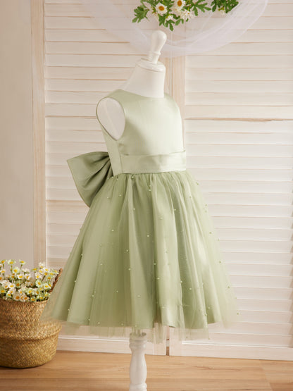 Duchesse-Linie/Princess-Linie Satin Tüll Knielang Blumenmädchenkleid 