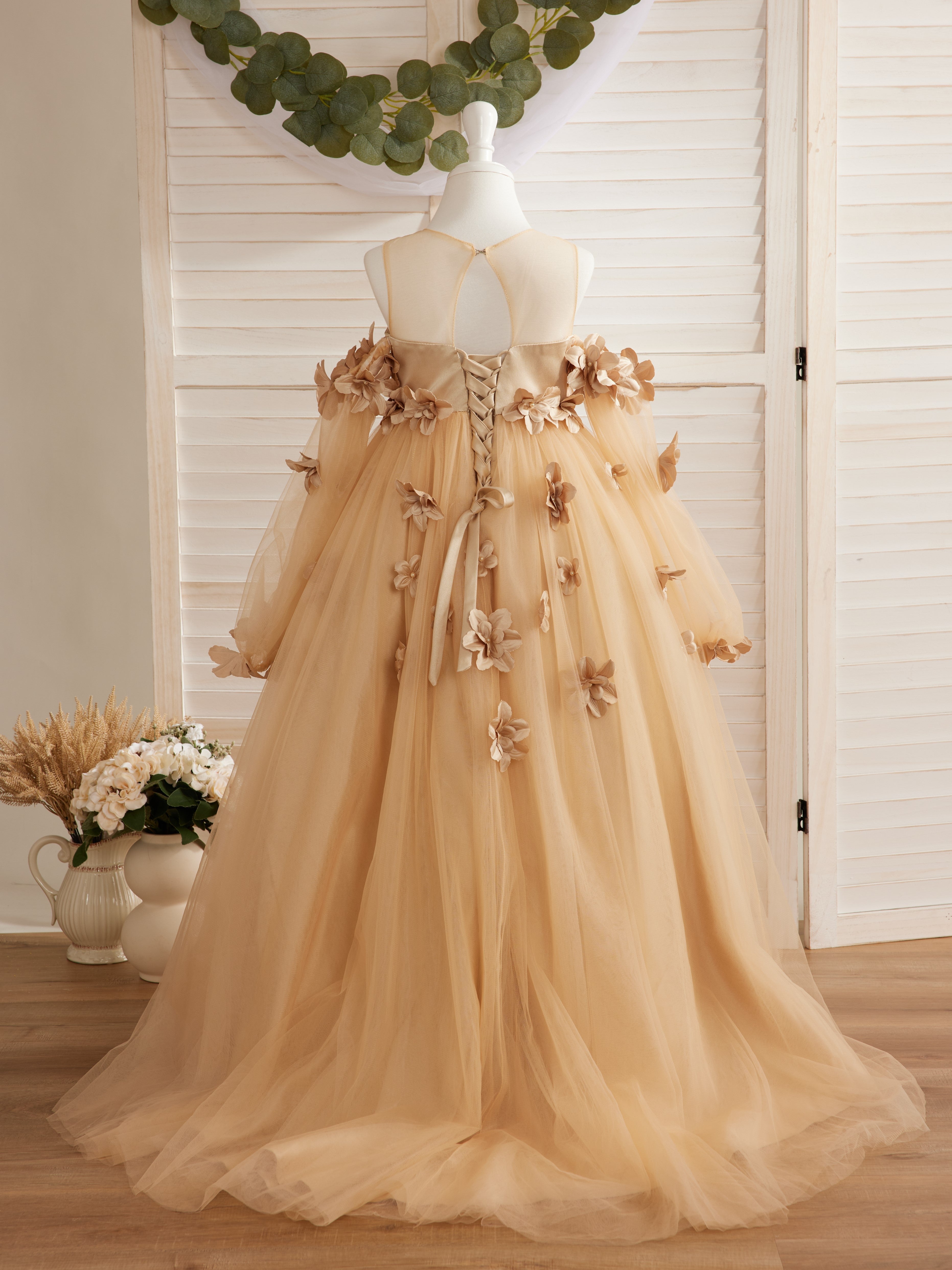 Vestidos de niña de las flores con vestido de princesa y flores en 3D
