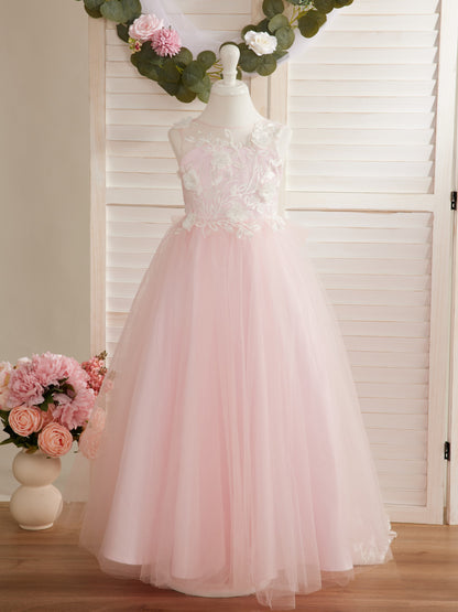 Dream Princess Sleeveless Lace and Tulle with Beading Flower Girl Dress