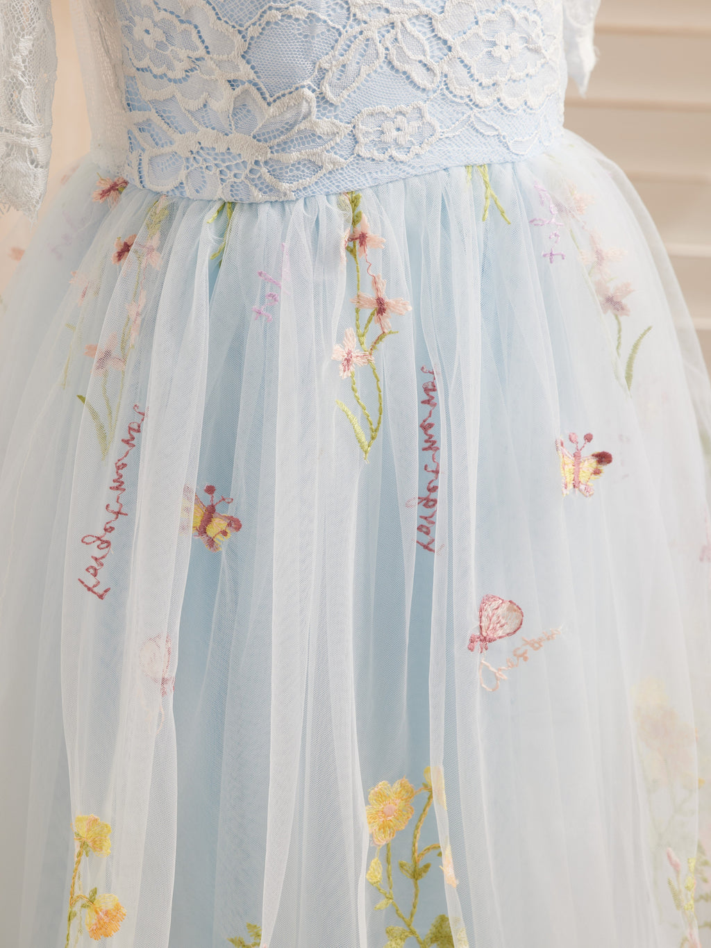 Salbeigrünes Blumenmädchenkleid aus Stoff mit U-Ausschnitt und Tüll (2003227581) 