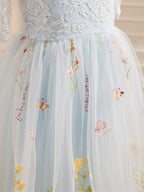 Salbeigrünes Blumenmädchenkleid aus Stoff mit U-Ausschnitt und Tüll (2003227581) 
