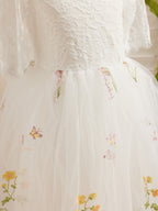 Salbeigrünes Blumenmädchenkleid aus Stoff mit U-Ausschnitt und Tüll (2003227581) 