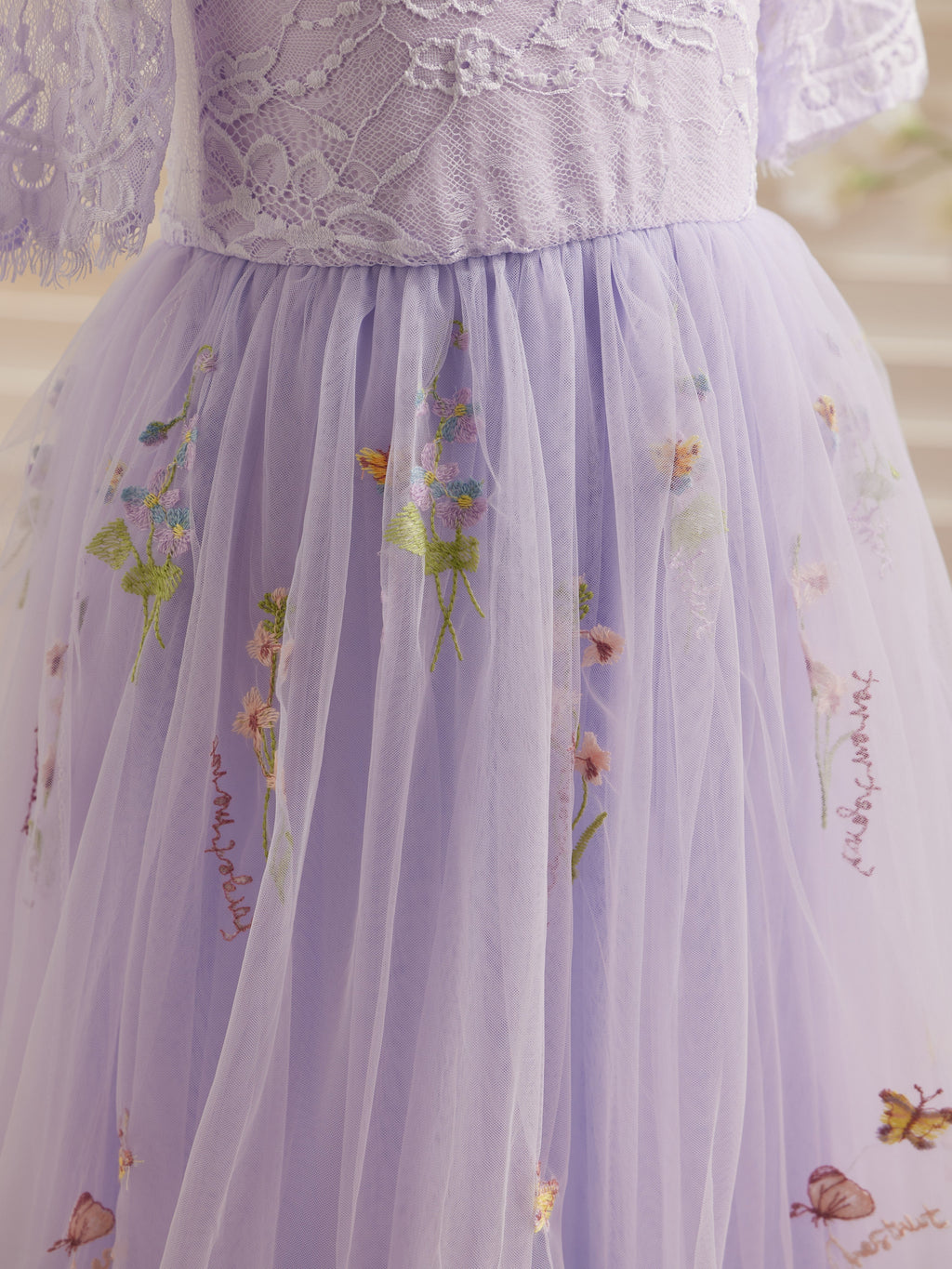 Salbeigrünes Blumenmädchenkleid aus Stoff mit U-Ausschnitt und Tüll (2003227581) 