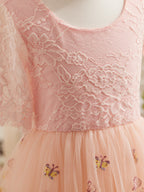 Salbeigrünes Blumenmädchenkleid aus Stoff mit U-Ausschnitt und Tüll (2003227581) 