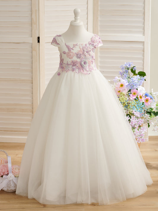 Vestido de fiesta/princesa de tul con encaje hasta el suelo para niña de las flores
