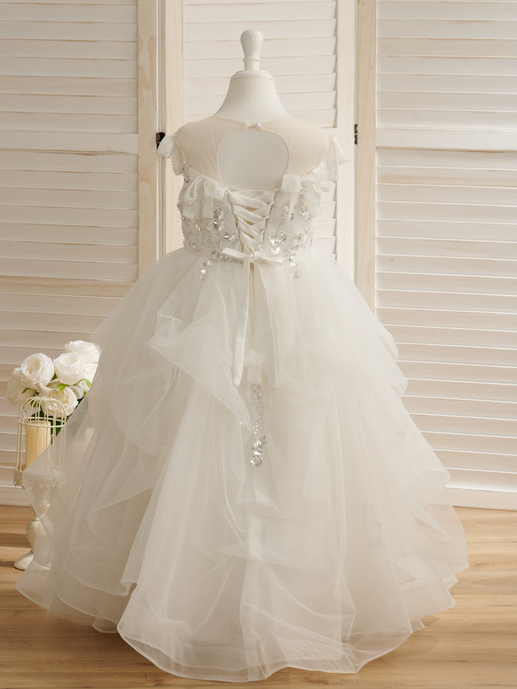 Duchesse-Linie/Princess-Linie Satin Tüll Bodenlang Blumenmädchenkleid