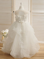 Duchesse-Linie/Princess-Linie Satin Tüll Bodenlang Blumenmädchenkleid