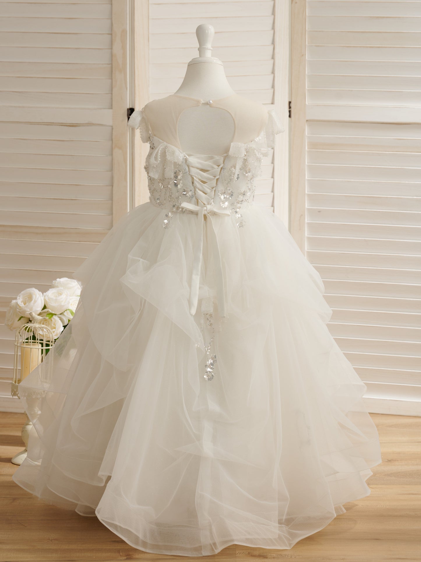 Duchesse-Linie/Princess-Linie Satin Tüll Bodenlang Blumenmädchenkleid