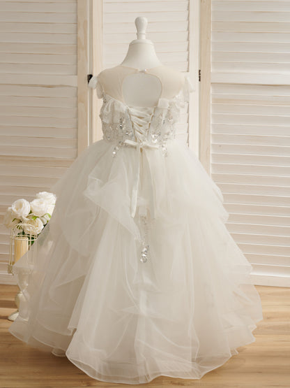 Duchesse-Linie/Princess-Linie Satin Tüll Bodenlang Blumenmädchenkleid