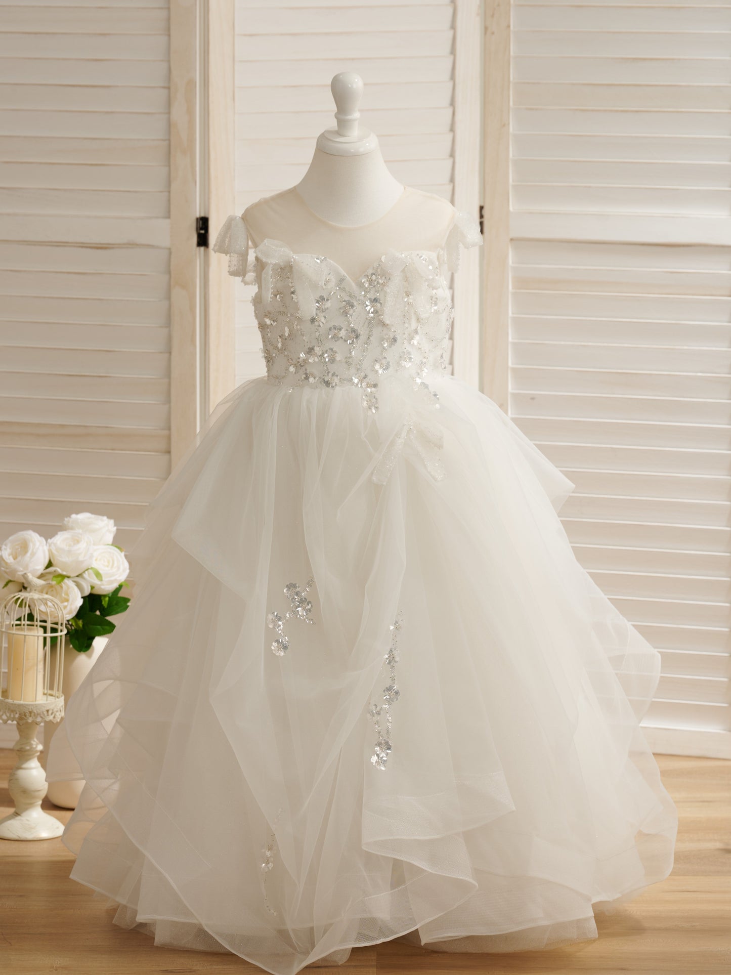 Duchesse-Linie/Princess-Linie Satin Tüll Bodenlang Blumenmädchenkleid