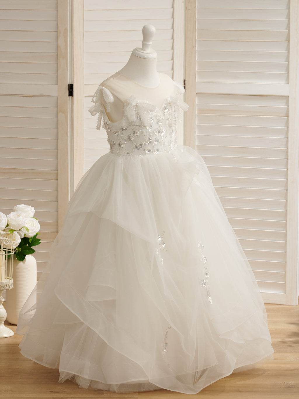 Duchesse-Linie/Princess-Linie Satin Tüll Bodenlang Blumenmädchenkleid