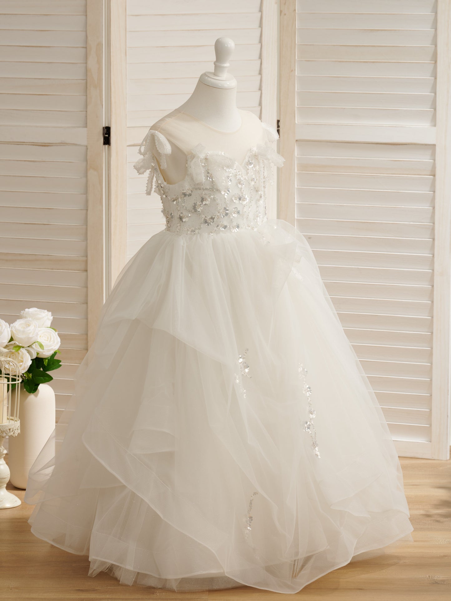 Duchesse-Linie/Princess-Linie Satin Tüll Bodenlang Blumenmädchenkleid