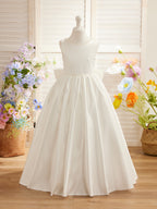 Sleeveless Satin Beaded Neckline and Bow Detail Dress