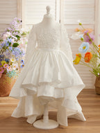 Vestido de niña de las flores asimétrico de satén con corte A