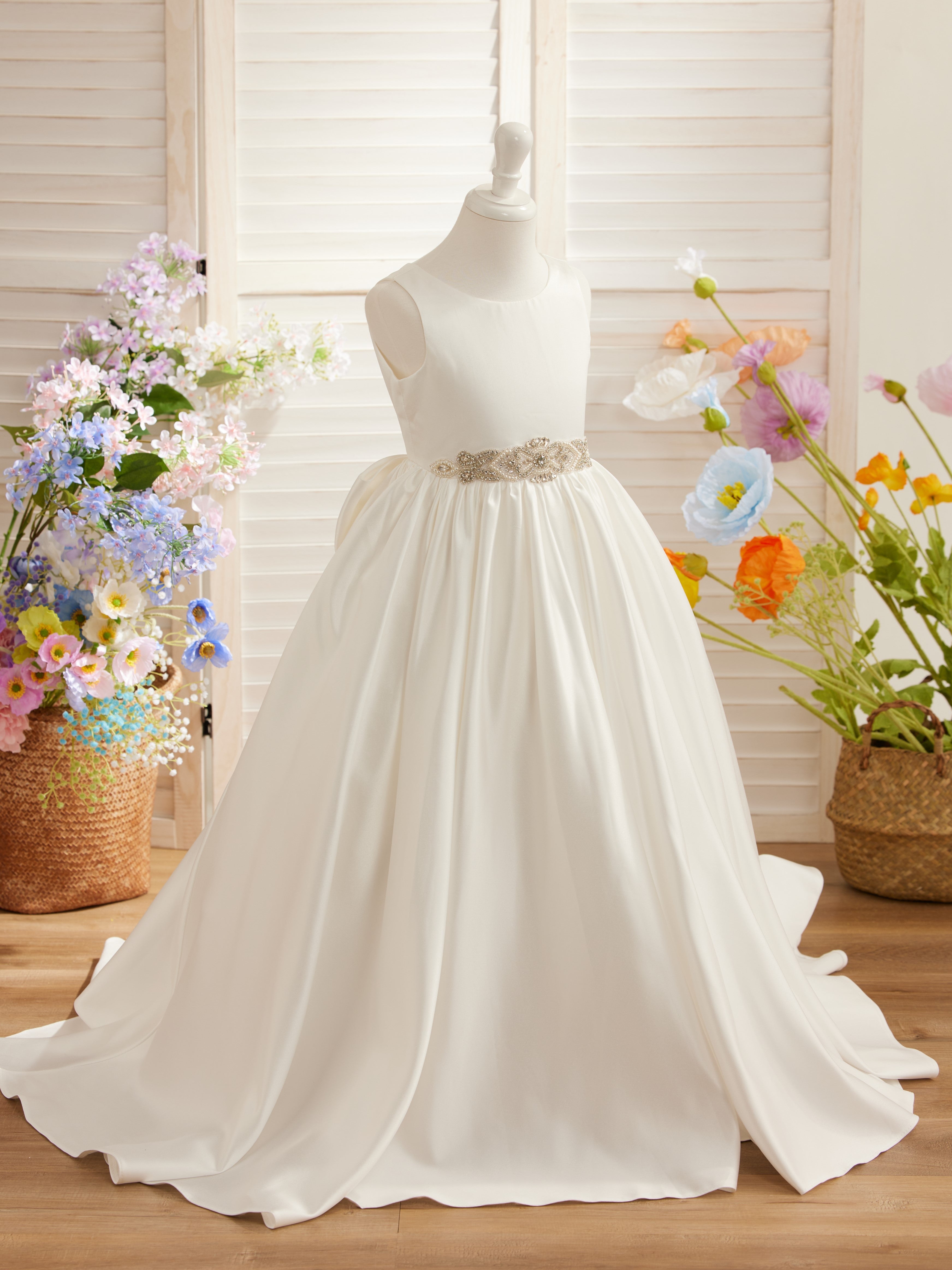 Duchesse-Linie/Princess-Linie Satin Sweep/Pinsel zug Blumenmädchenkleid 