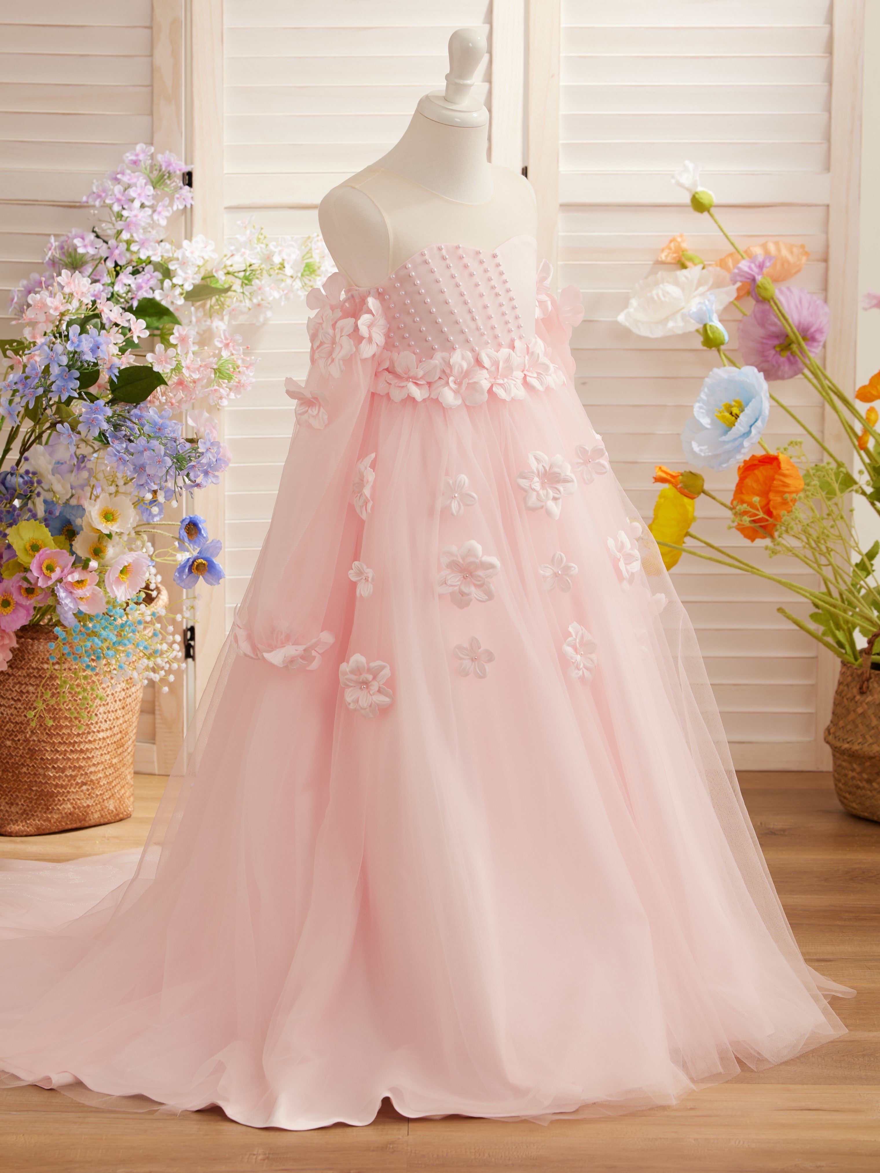Vestidos de niña de las flores con vestido de princesa y flores en 3D