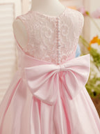 A-Linie Spitze Satin Bodenlang Erstkommunionkleid für Blumenmädchen 