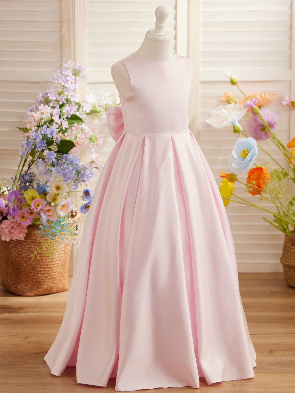 A-line Lace Satin Floor-length First Communion Flower Girl Dress