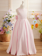 A-Linie Spitze Satin Bodenlang Erstkommunionkleid für Blumenmädchen 