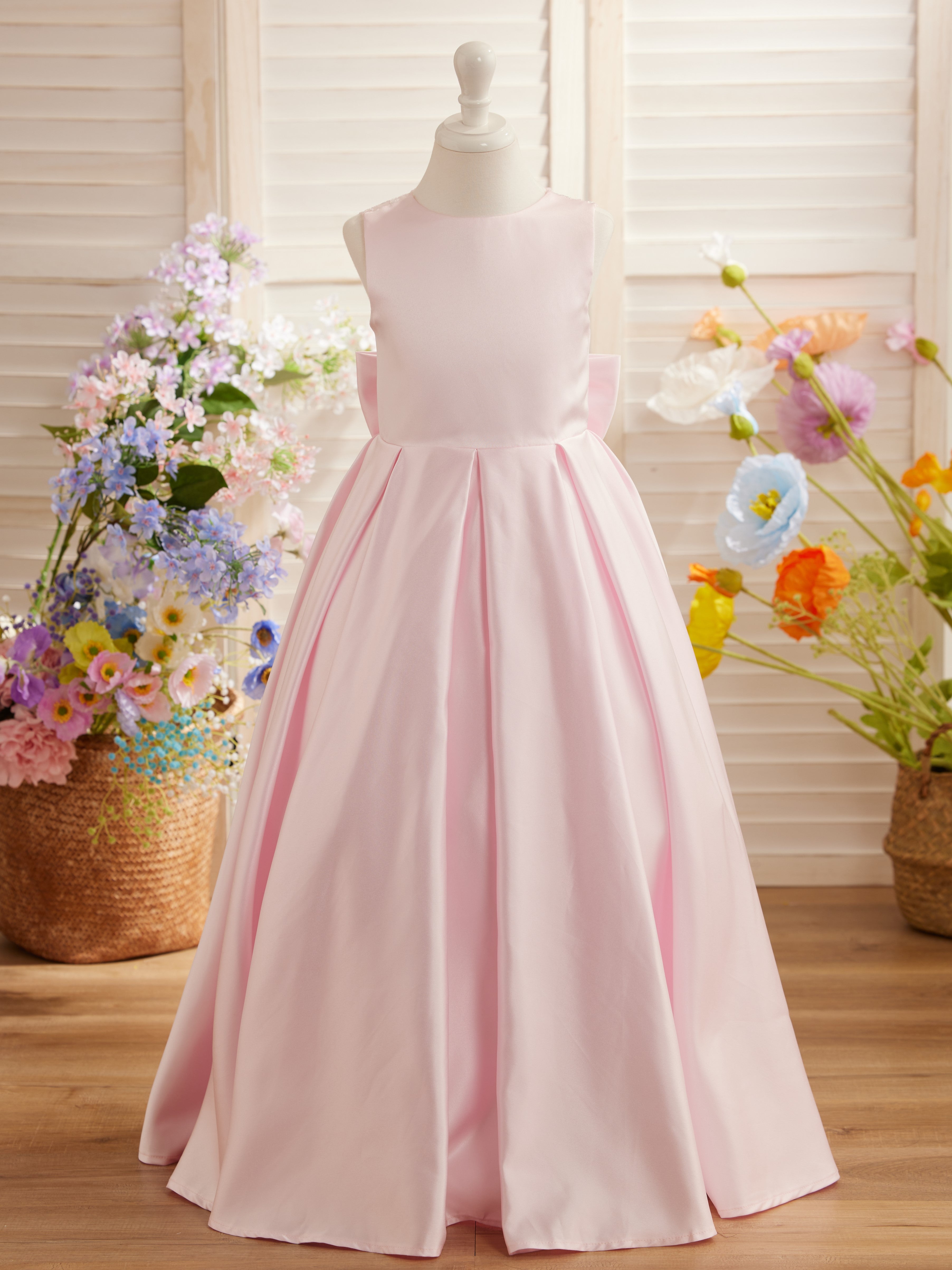 A-Linie Spitze Satin Bodenlang Erstkommunionkleid für Blumenmädchen 