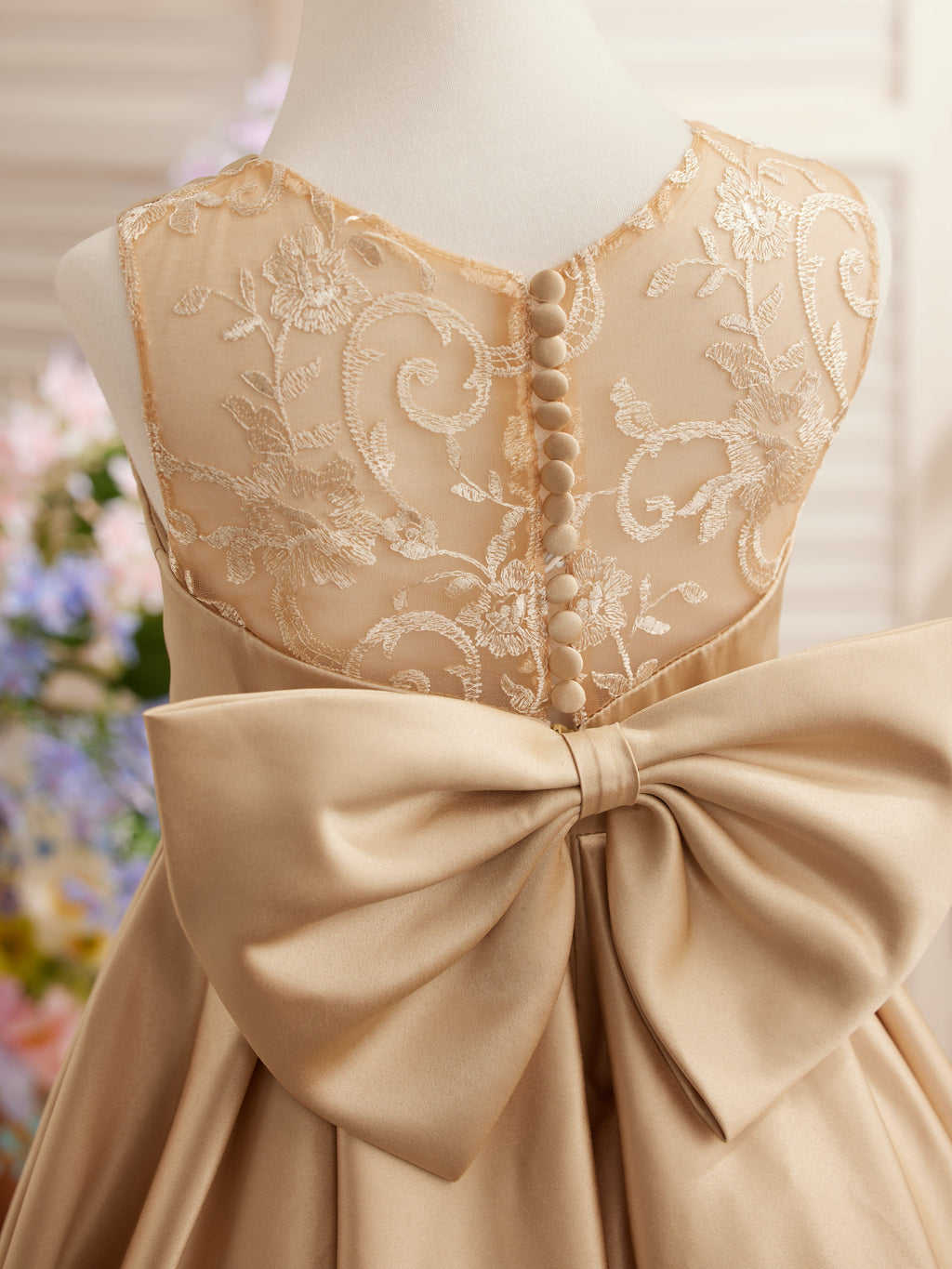 A-Linie Spitze Satin Bodenlang Erstkommunionkleid für Blumenmädchen 