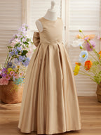 A-Linie Spitze Satin Bodenlang Erstkommunionkleid für Blumenmädchen 