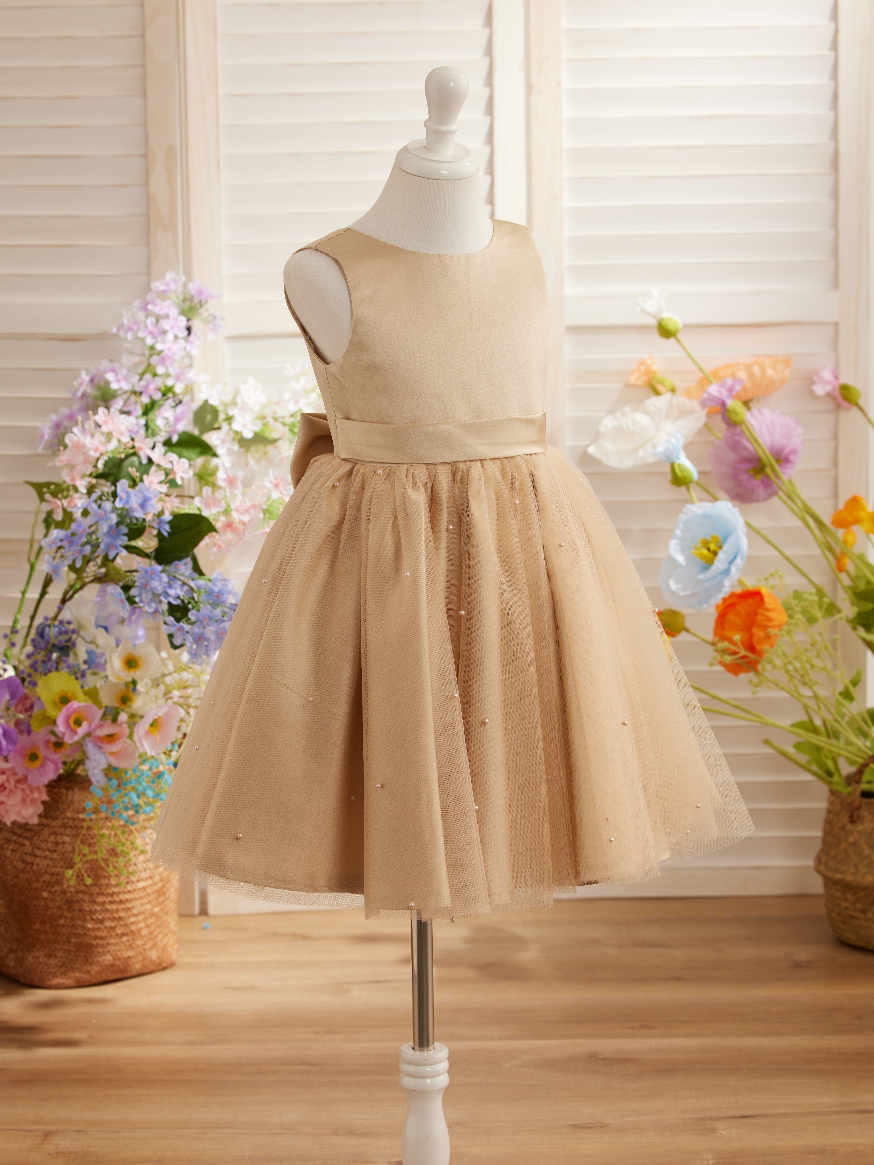 Duchesse-Linie/Princess-Linie Satin Tüll Knielang Blumenmädchenkleid 