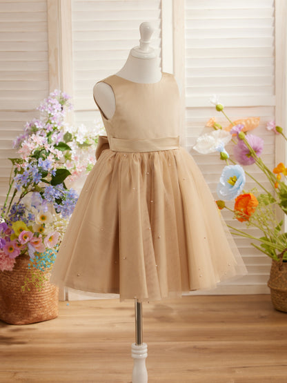 Duchesse-Linie/Princess-Linie Satin Tüll Knielang Blumenmädchenkleid 