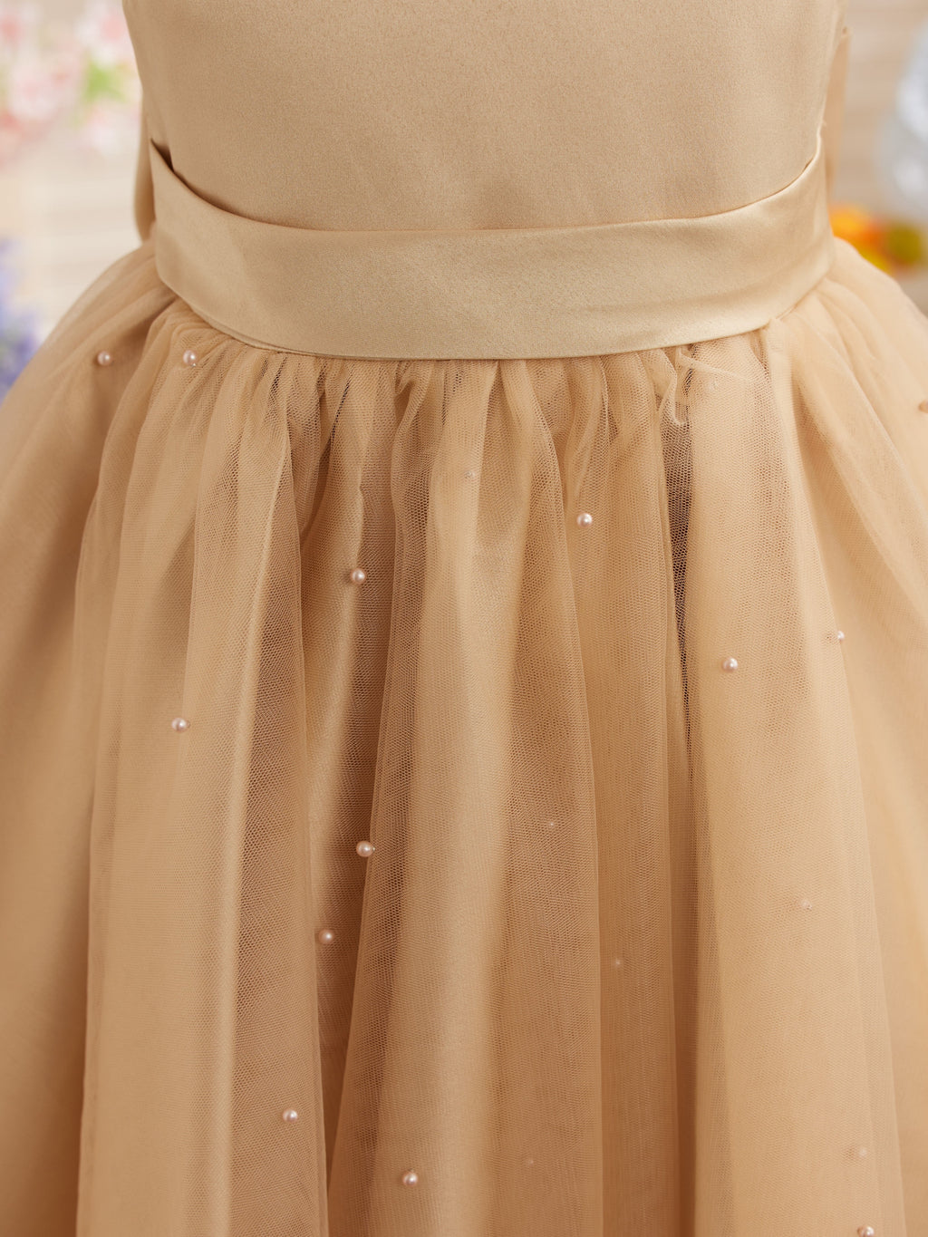 Vestido de niña de las flores de satén, tul y hasta la rodilla, estilo princesa